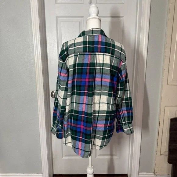 Flannel Shirt Plaid‎ Button Up Long Sleeve Green Blue Pink Casual Medium - Picture 3 of 7